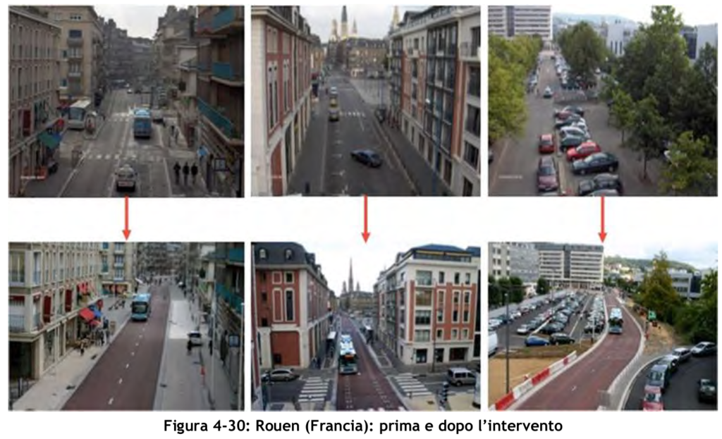 A Rouen, in Francia, alcune strade sono state dedicate esclusivamente al traffico BRT, con una riqualificazione complessiva della sede stradale e dei marciapiedi.